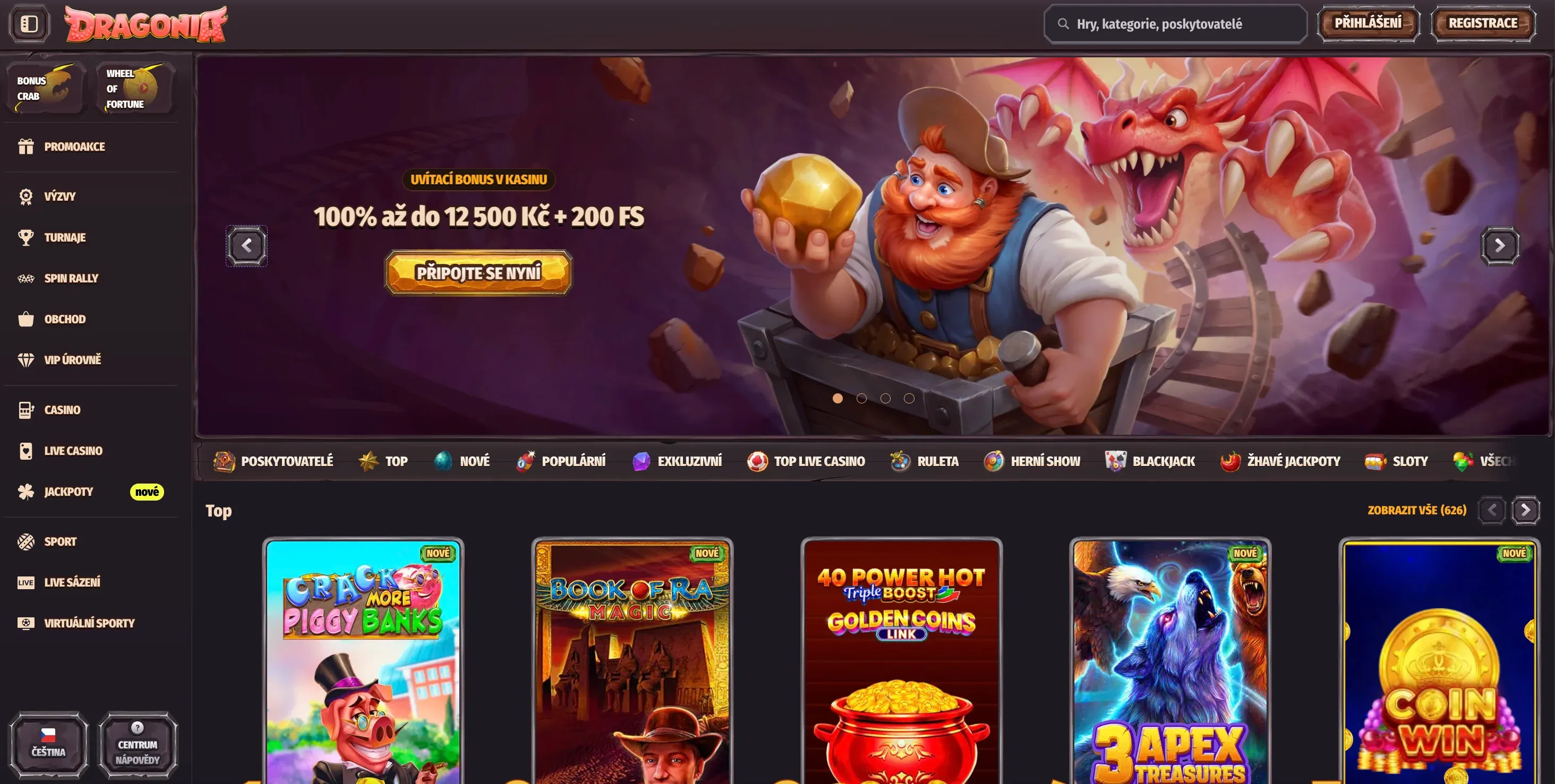 Domovská stránka Dragonia casino